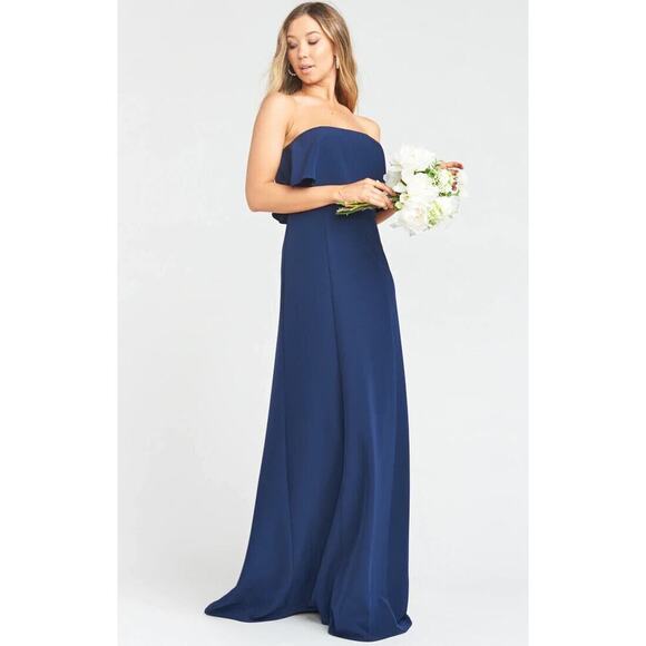 Show Me Your Mumu Dress Women's Size Large Crepe Monaco Ruffle Navy Lined Formal - Picture 1 of 11